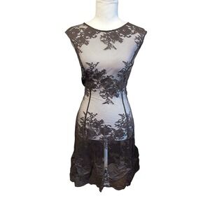 NWT Vintage Kay Unger Chocolate Brown Sheer Mesh Lace Dress Y2k Dark Romantic 10